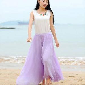 Boho Lavender Maxi Skirt, Pleated Long Skirt,..