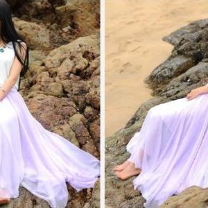 Boho Lavender Maxi Skirt, Pleated Long Skirt,..