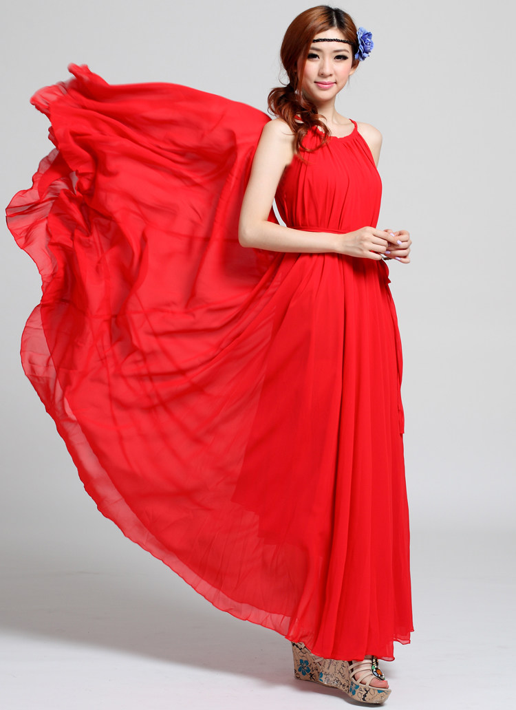 red maxi wedding guest dress