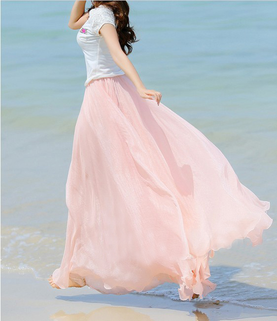 pink chiffon maxi skirt