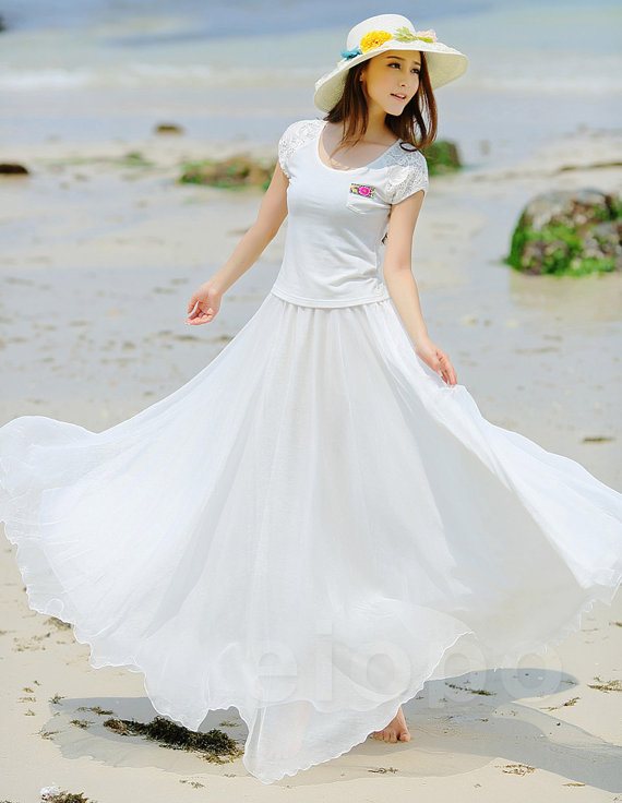 White Wedding Chiffon Maxi Skirt Lightweight Sundress For Summer