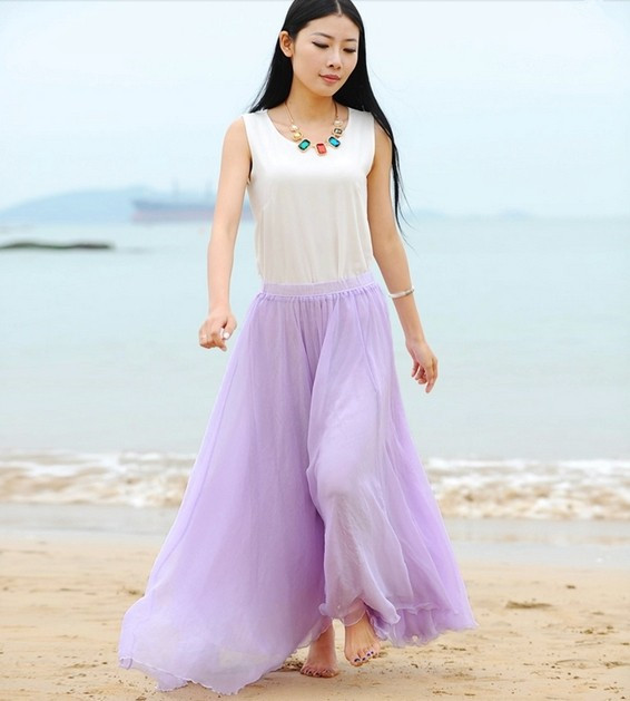 Boho Lavender Maxi Skirt, Pleated Long Skirt, Wedding Bridesmaid Skirt, Sundress For Holiday